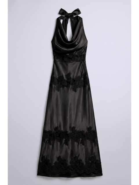 MALLORY THE LABEL Scarlet Black Dress Μαύρο Σατέν Φόρεμα