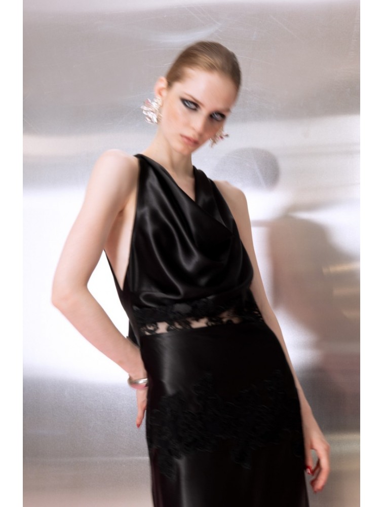 MALLORY THE LABEL Scarlet Black Dress Μαύρο Σατέν Φόρεμα
