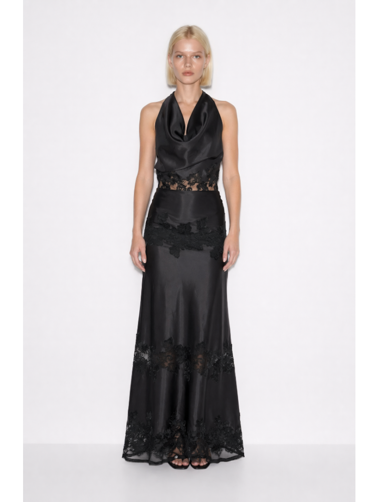 MALLORY THE LABEL Scarlet Black Dress Μαύρο Σατέν Φόρεμα