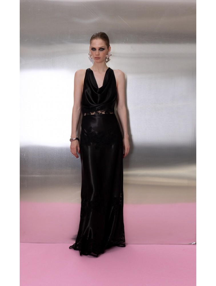 MALLORY THE LABEL Scarlet Black Dress Μαύρο Σατέν Φόρεμα
