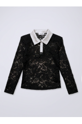 MALLORY THE LABEL Shadow Bloom Black Top Μαύρο Δαντελένιο Τοπ