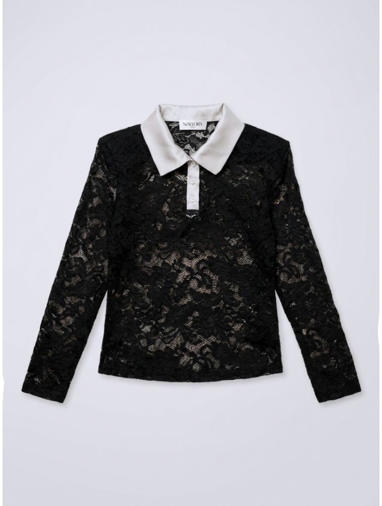 MALLORY THE LABEL Shadow Bloom Black Top Μαύρο Δαντελένιο Τοπ