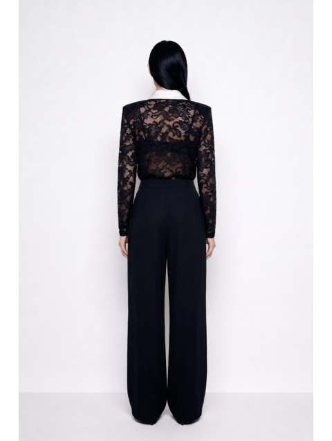 MALLORY THE LABEL Shadow Bloom Black Top Μαύρο Δαντελένιο Τοπ