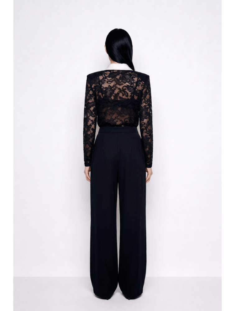 MALLORY THE LABEL Shadow Bloom Black Top Μαύρο Δαντελένιο Τοπ