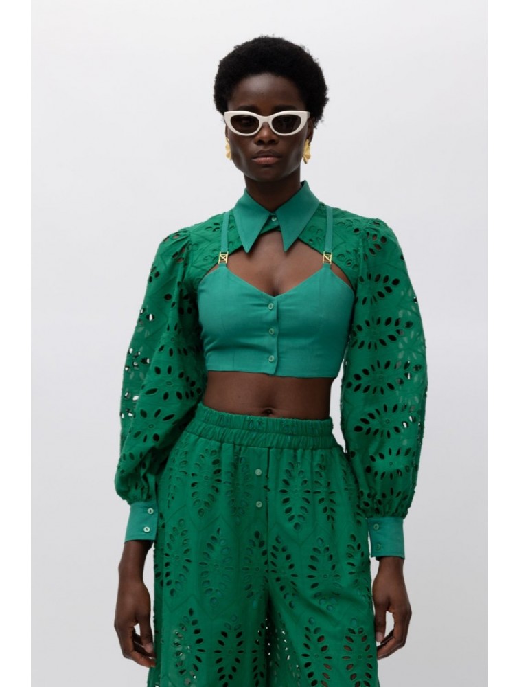MALLORY THE LABEL Simon Green Crop Top Πράσινο Τοπ με γιακά