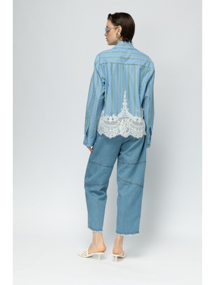 MALLORY THE LABEL The Ocean Club Blue Shirt Γαλάζιο Πουκάμισο με Δαντέλα