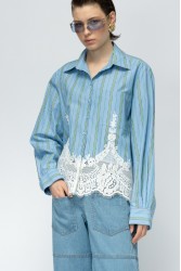 MALLORY THE LABEL The Ocean Club Blue Shirt Γαλάζιο Πουκάμισο με Δαντέλα