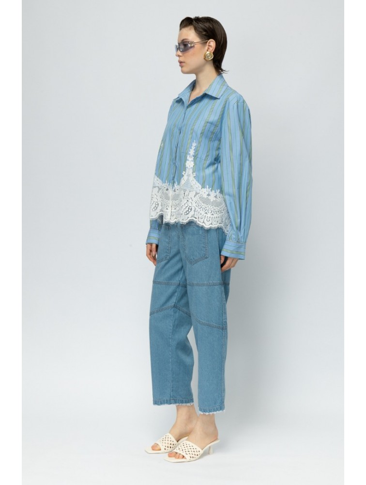 MALLORY THE LABEL The Ocean Club Blue Shirt Γαλάζιο Πουκάμισο με Δαντέλα