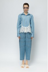 MALLORY THE LABEL The Ocean Club Blue Shirt Γαλάζιο Πουκάμισο με Δαντέλα