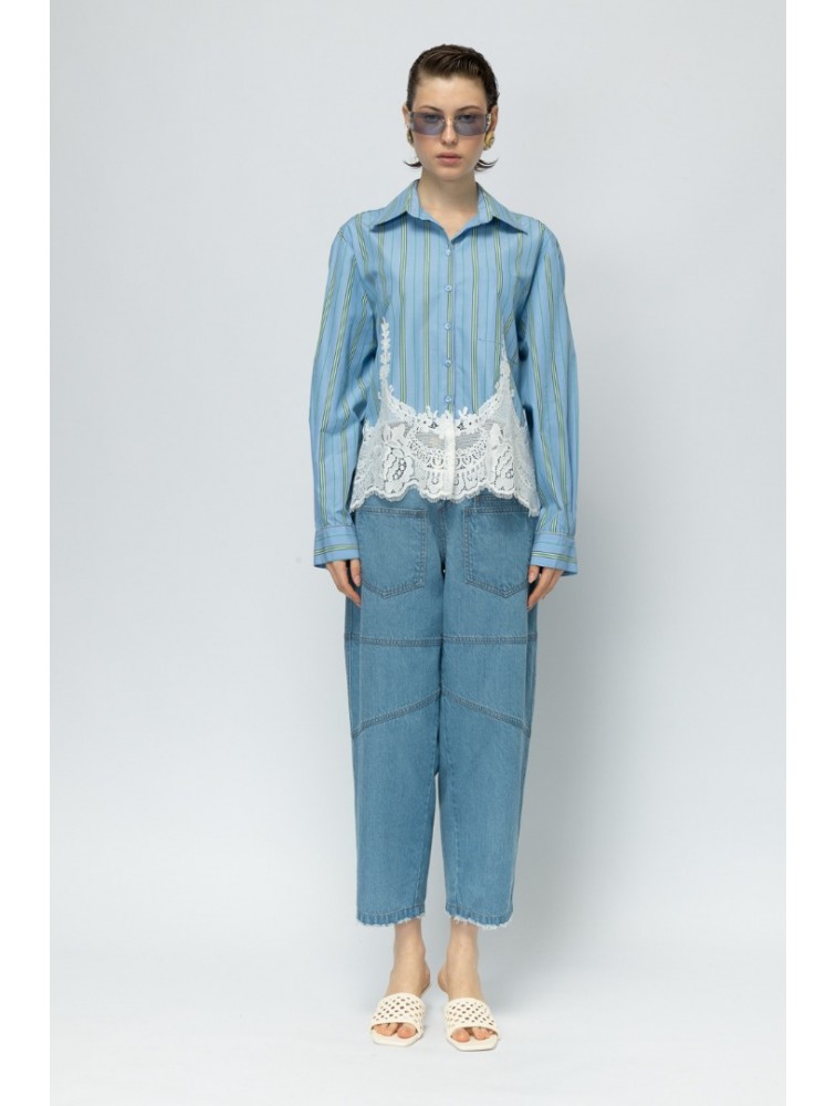 MALLORY THE LABEL The Ocean Club Blue Shirt Γαλάζιο Πουκάμισο με Δαντέλα