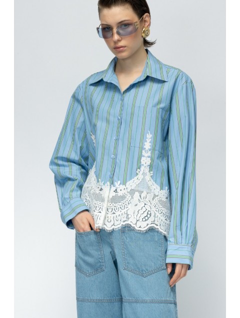 MALLORY THE LABEL The Ocean Club Blue Shirt Light Blue Shirt with Lace