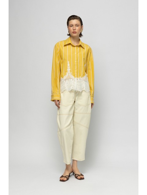 MALLORY THE LABEL The Ocean Club Yellow Shirt with Lace