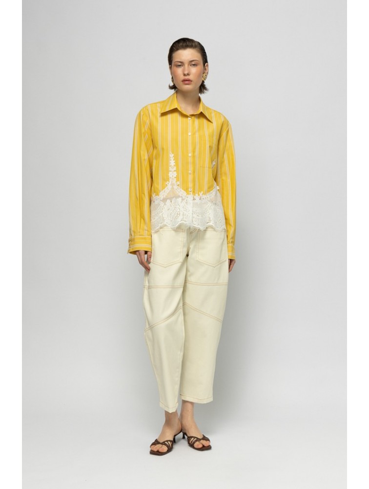 MALLORY THE LABEL The Ocean Club Yellow Shirt with Lace