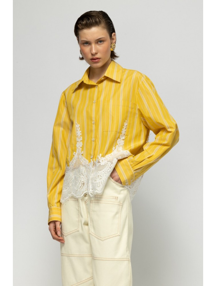 MALLORY THE LABEL The Ocean Club Yellow Shirt with Lace