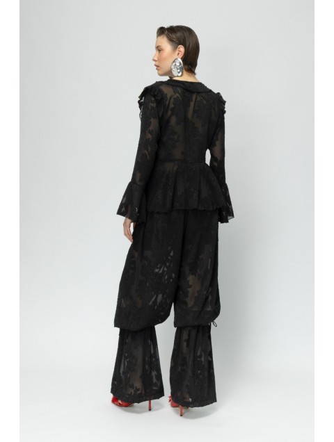MALLORY THE LABEL Tobago Pants Μαύρο Παντελόνι με Διαφάνειες