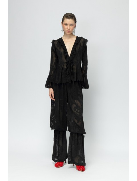 MALLORY THE LABEL Tobago Pants Μαύρο Παντελόνι με Διαφάνειες