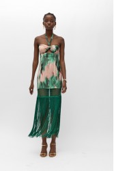 MALLORY THE LABEL Victoria Green Print Dress Πράσινο Ροζ Φόρεμα με κρόσσια