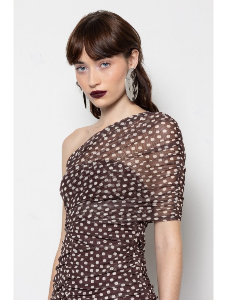 MALLORY THE LABEL Monsoon Polka Dot Dress Καφέ Πουά Φόρεμα