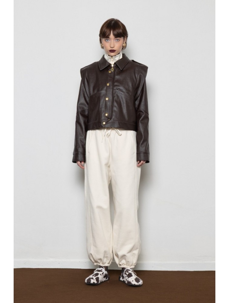 MALLORY THE LABEL Noonday Leather Jacket Καφέ Δερμάτινο Τζάκετ