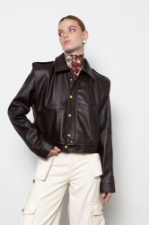 MALLORY THE LABEL Noonday Leather Jacket Καφέ Δερμάτινο Τζάκετ