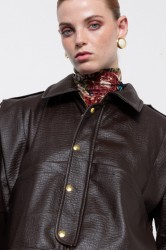 MALLORY THE LABEL Noonday Leather Jacket Καφέ Δερμάτινο Τζάκετ