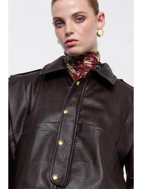 MALLORY THE LABEL Noonday Leather Jacket Καφέ Δερμάτινο Τζάκετ