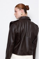 MALLORY THE LABEL Noonday Leather Jacket Καφέ Δερμάτινο Τζάκετ