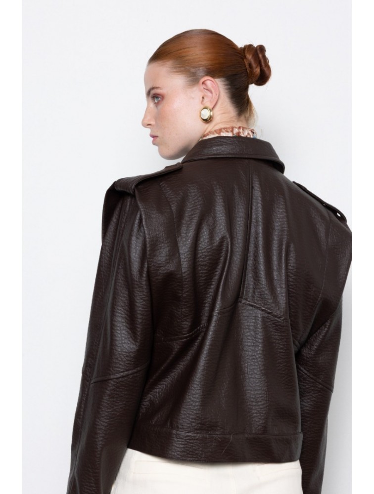 MALLORY THE LABEL Noonday Leather Jacket Καφέ Δερμάτινο Τζάκετ