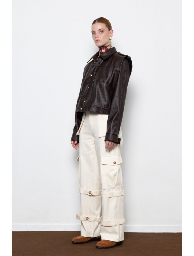 MALLORY THE LABEL Noonday Leather Jacket Καφέ Δερμάτινο Τζάκετ