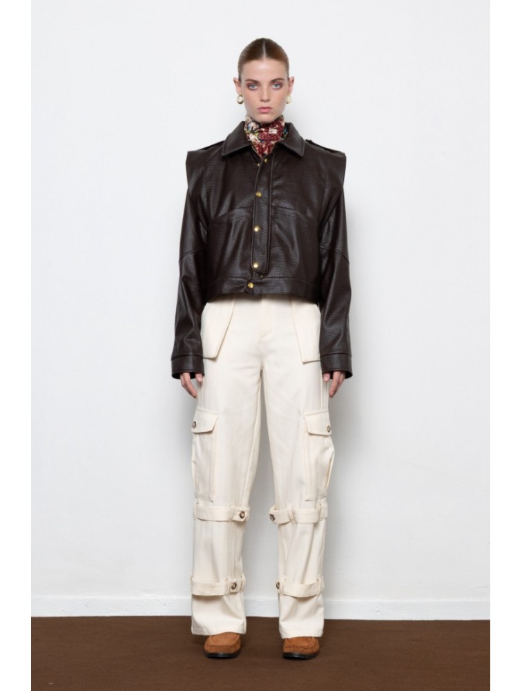 MALLORY THE LABEL Noonday Leather Jacket Καφέ Δερμάτινο Τζάκετ