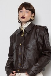 MALLORY THE LABEL Noonday Leather Jacket Καφέ Δερμάτινο Τζάκετ