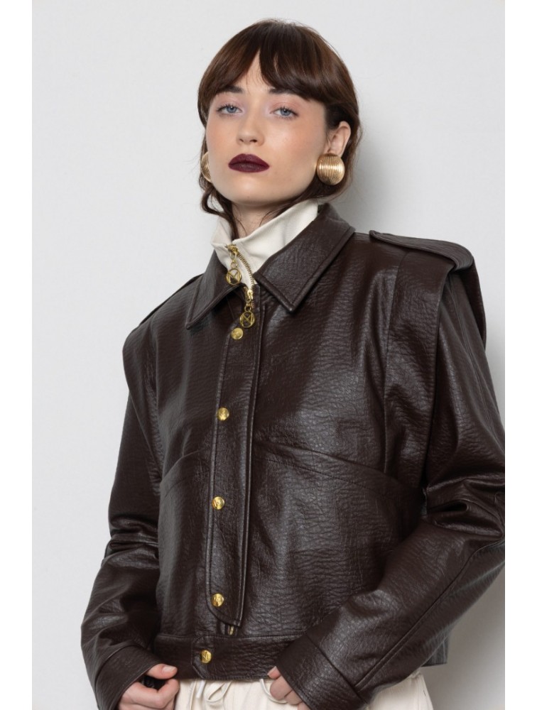MALLORY THE LABEL Noonday Leather Jacket Καφέ Δερμάτινο Τζάκετ
