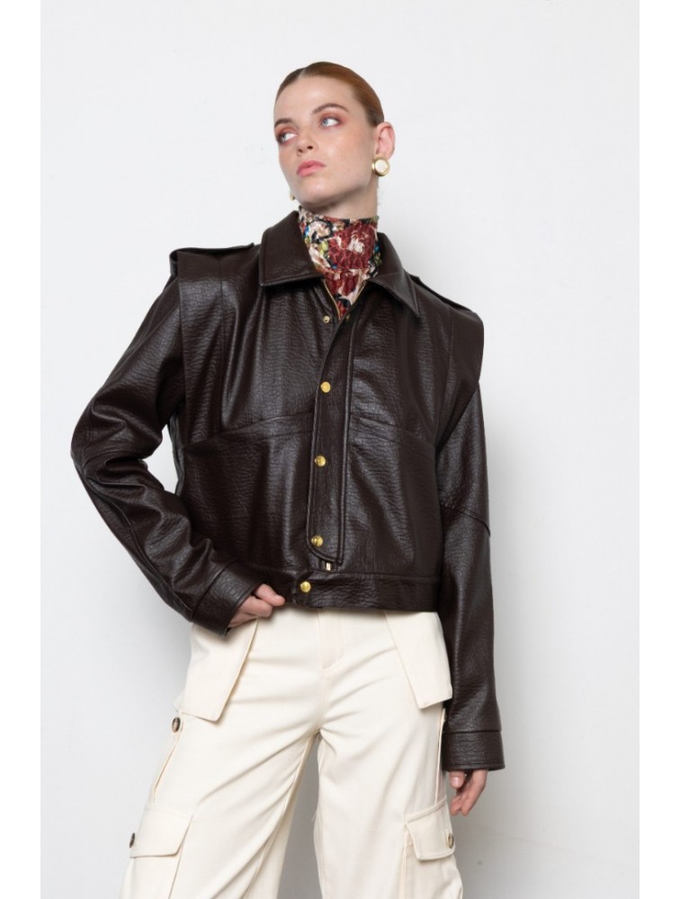 MALLORY THE LABEL Noonday Leather Jacket Καφέ Δερμάτινο Τζάκετ