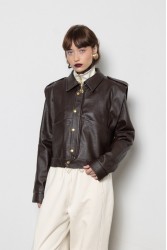 MALLORY THE LABEL Noonday Leather Jacket Καφέ Δερμάτινο Τζάκετ