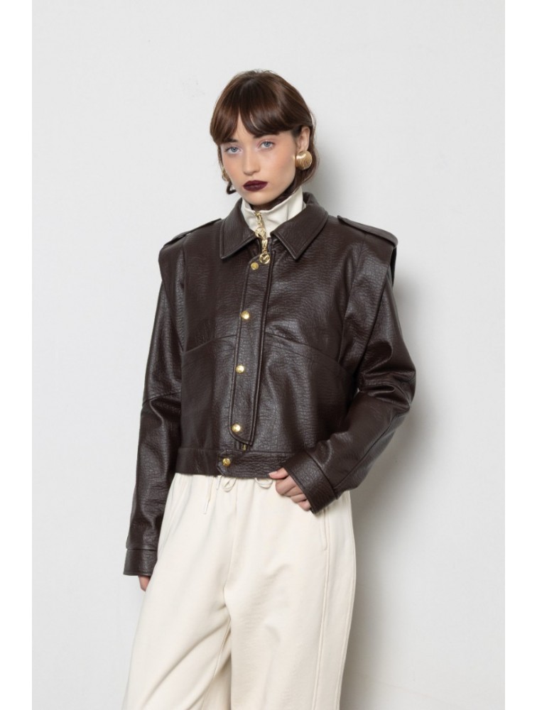 MALLORY THE LABEL Noonday Leather Jacket Καφέ Δερμάτινο Τζάκετ