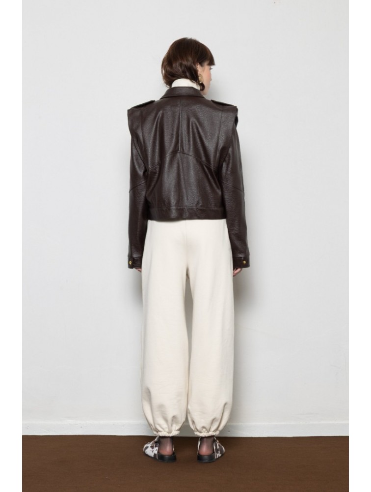 MALLORY THE LABEL Noonday Leather Jacket Καφέ Δερμάτινο Τζάκετ