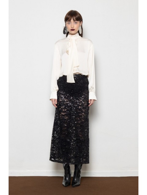 MALLORY THE LABEL Nora Lace Skirt Μαύρη Φούστα με Παγέτα