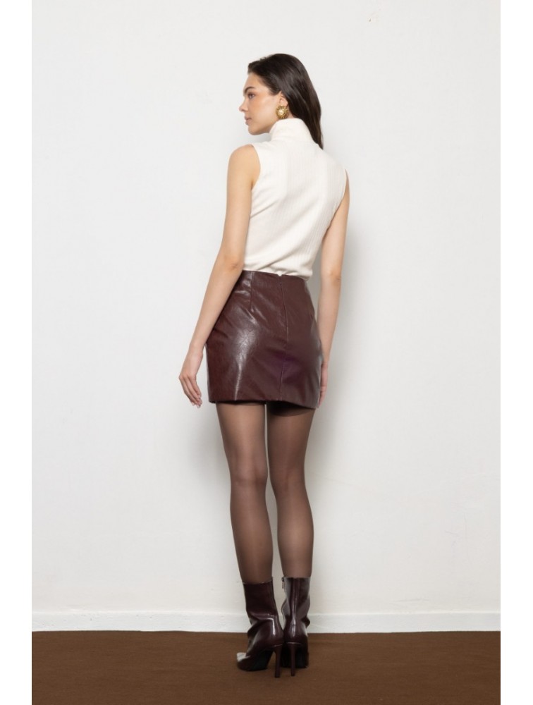 MALLORY THE LABEL Noreen Burgundy Skirt Μπορντώ Δερμάτινη Φούστα