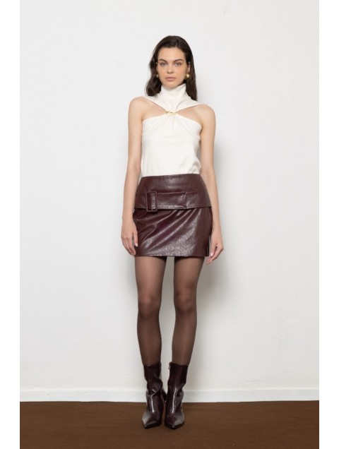 MALLORY THE LABEL Noreen Burgundy Skirt Μπορντώ Δερμάτινη Φούστα 
