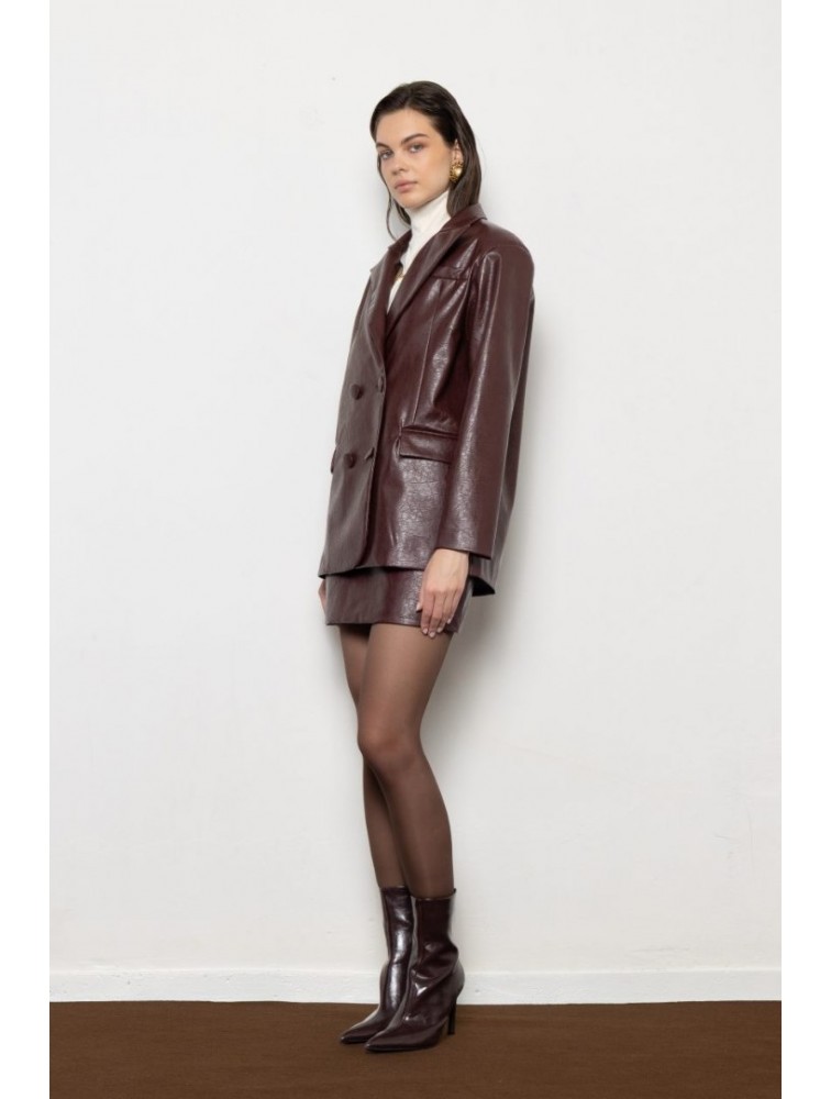 MALLORY THE LABEL Noreen Burgundy Skirt Μπορντώ Δερμάτινη Φούστα