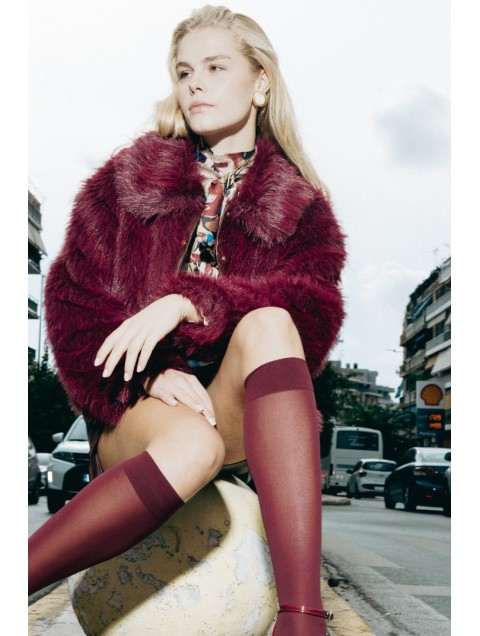 MALLORY THE LABEL Orellia Bordeaux Faux Fur Μπορντώ Γούνα
