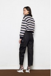 MALLORY THE LABEL Sunday Polo Sweater Black Μαύρο Πόλο Μπλούζα με Ρίγες