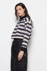 MALLORY THE LABEL Sunday Polo Sweater Black Μαύρο Πόλο Μπλούζα με Ρίγες