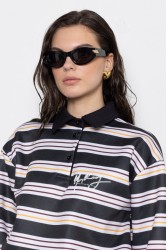 MALLORY THE LABEL Sunday Polo Sweater Black Μαύρο Πόλο Μπλούζα με Ρίγες