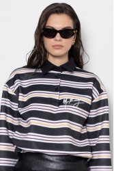 MALLORY THE LABEL Sunday Polo Sweater Black Μαύρο Πόλο Μπλούζα με Ρίγες