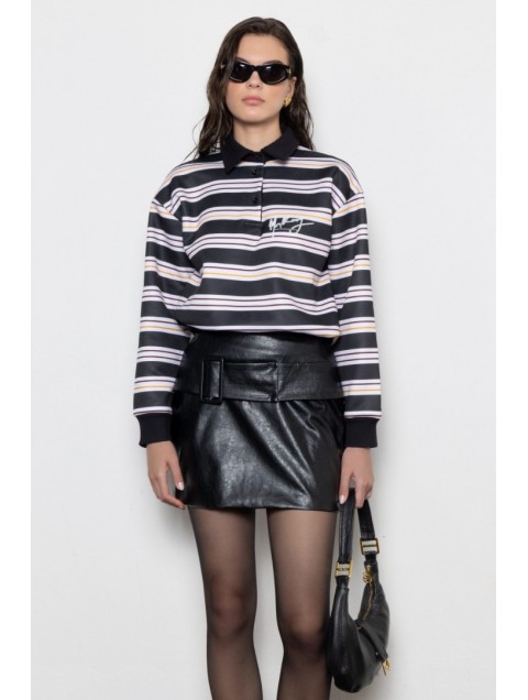 MALLORY THE LABEL Sunday Polo Sweater Black Μαύρο Πόλο Μπλούζα με Ρίγες