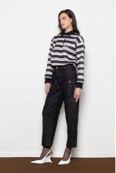 MALLORY THE LABEL Sunday Polo Sweater Black Μαύρο Πόλο Μπλούζα με Ρίγες