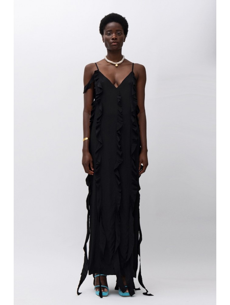 MALLORY THE LABEL Poison Black Dress Μαύρο φόρεμα με βολάν