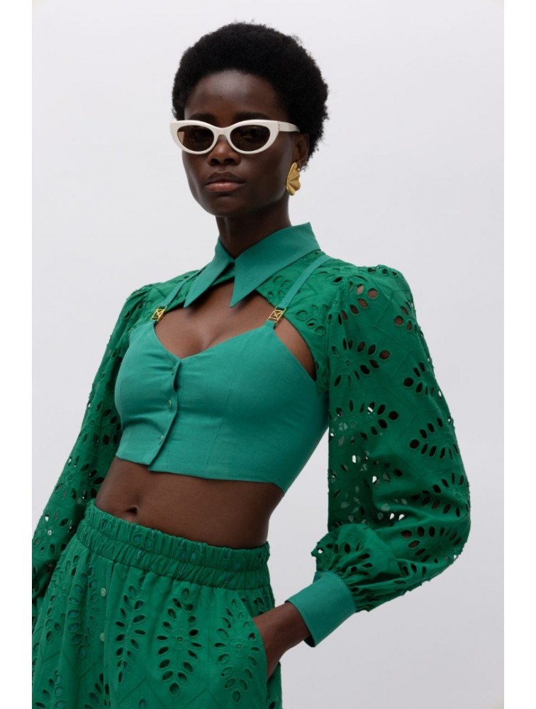 MALLORY THE LABEL Simon Green Crop Top Πράσινο Τοπ με γιακά
