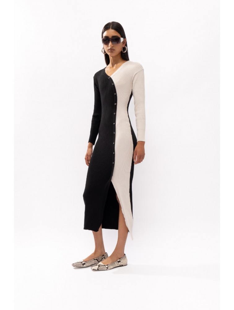 MALLORY THE LABEL Kuala Knit Dress Μαύρο άσπρο Πλεκτό φόρεμα